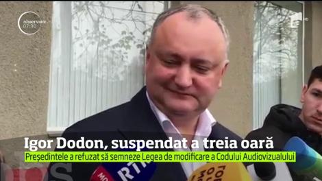Igor Dodon, preşedintele Republicii Moldova, suspendat a treia oară de Curtea Constituţională