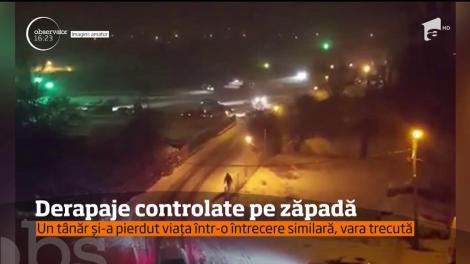 Zăpada care a căzut în Târgu Jiu a scos în stradă pe amatorii de drifturi