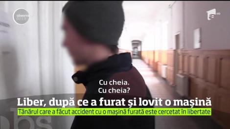 Liber şi cu zâmbetul pe buze după ce a furat și lovit o masină