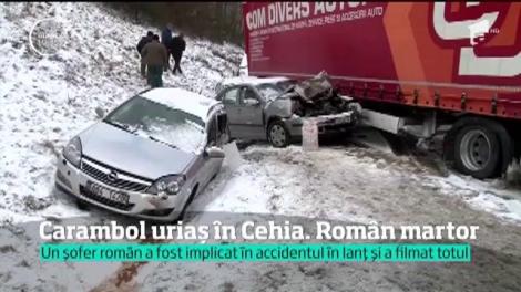 Carambol pe autostradă! 12 TIR-uri şi mai multe autoturisme, implicate. Imaginile sunt teribile!
