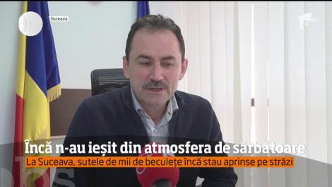 La Suceava, sutele de mii de beculețe încă stau aprinse pe străzi