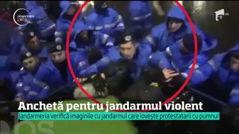 Anchetă internă la Jandarmeria Capitalei, dupa ce un jandarm a fost surprins în timp ce lovea un protestatar