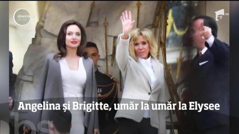 Angelina Jolie și Brigitte Macron, umăr la umăr la Elysee, palatul prezidențial