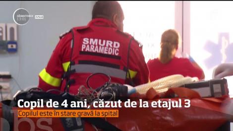 Un copil de 4 ani este în stare gravă la spital după ce a căzut de la etajul 3 al unui bloc de locuinţe din Iaşi