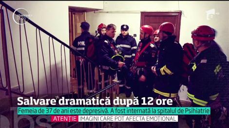 Imaginile sunt incredibile. Pompierii au reuşit imposibilul şi au salvat o tânără care ameninţa că se aruncă de la peste 20 de metri înălţime