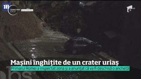 Şase maşini, înghiţite de un crater imens format în Roma