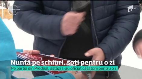 Nuntă pe schiuri. Zeci de tineri s-au căsătorit pârtia Clăbucet din Predeal