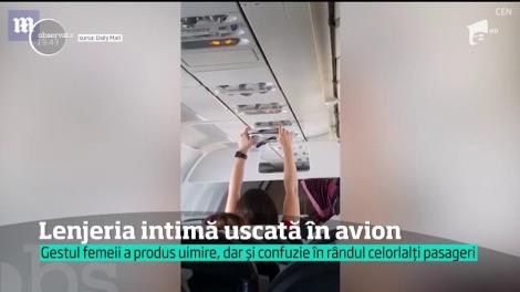O femeie a fost surprinsă &icirc;n timp ce &icirc;şi usca lenjeria intimă cu ajutorul sistemului de ventilaţie din avion