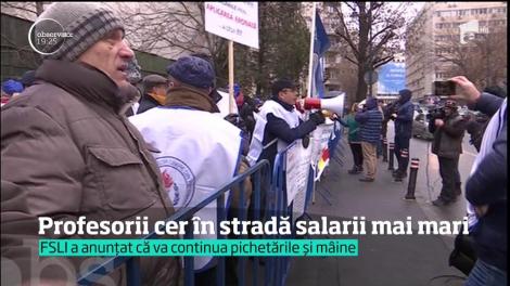 Profesorii au ieşit în stradă, din cauza tăierilor de salarii