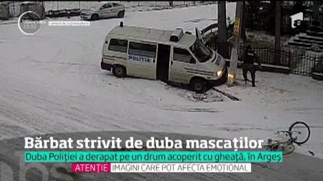 Un tată a murit strivit sub duba poliţiştilor, care a derapat pe un drum cu gheaţă şi zăpadă, din Argeş! Motivul e revoltător: nu au fost bani pentru deszăpezire