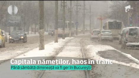 Haos în trafic, în București, capitala nămeților