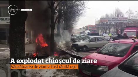 Panică în centrul Piteștiului! A explodat un chioșc de ziare și apoi a luat foc