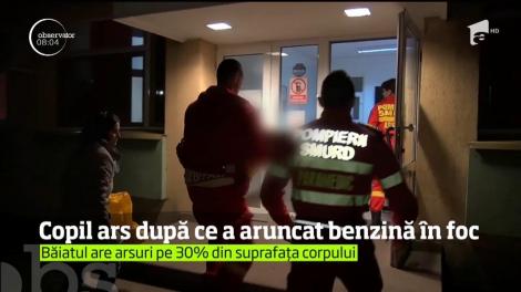 Un copil din Bistriţa a suferit arsuri grave după ce a aruncat benzină în sobă