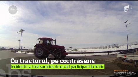 Un tractorist din Suceava a mers sute de metri pe contrasens, pe un drum naţional din judeţ