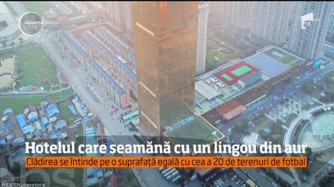 Chinezii cu foarte mulţi bani pot să se cazeze într-un hotel care seamănă cu un lingou de aur!