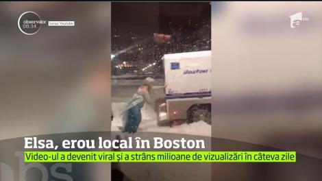 Elsa, erou local Boston. A ajutat o maşină de poliţie, blocată în zăpadă, să îşi continue drumul