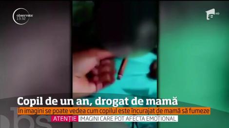 Video şocant! Copil de un an, drogat de mamă