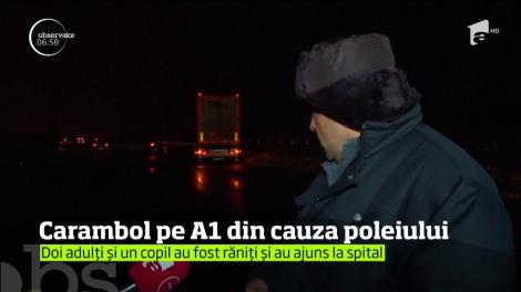 Carambol cu patru maşini şi trei răniţi pe autostrada spre Piteşti. De vină a fost poleiul