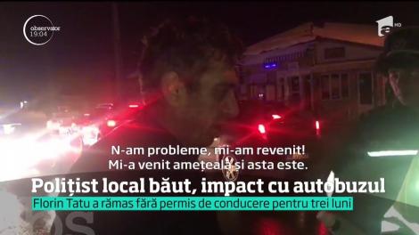 Polițist local băut, impact cu autobuzul. În fața colegilor, agentul din Alexandria a susținut că are probleme de sănătate