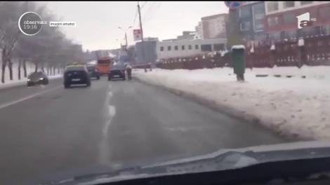 Un șofer și-a adăugat un cal putere la mașină. Unul dintre pasageri ținea sfoara de care era legat animalul