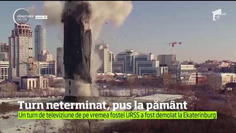 Cel mai înalt turn de peste 200 de metri, din Rusia, a fost pus la pământ în cateva secunde