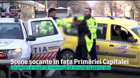 Scene şocante în faţa Primăriei Capitalei. Un bărbat înarmat cu un cuţit a dat alarma
