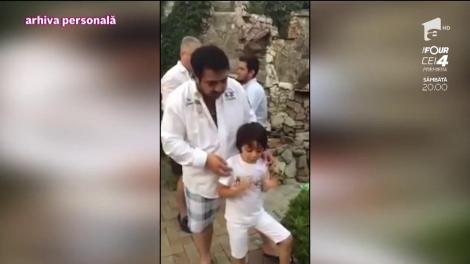 Imagini din arhiva personală. Dan Bursuc și fiul lui își toarnă o găleaă cu apă în cap