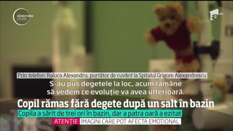 Imagini terifiante au fost surprinse într-un parc acvatic din Braşov. O fetiţă de 10 ani a rămas fără două degete după ce a sărit de pe o trambulină