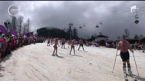 &Icirc;ncercarea de a dobor&icirc; un record mondial, a scos aproape 2000 de oameni la schi &icirc;n costume de baie