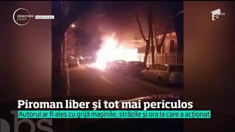 Piromanul care a incendiat opt maşini, într-o singură oră, pe trei străzi din Bucureşti poate ataca din nou!