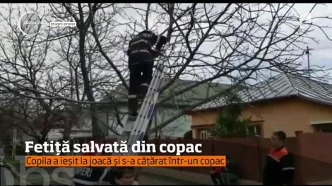 Fetiță salvată din copac de pompieri, în Buzău