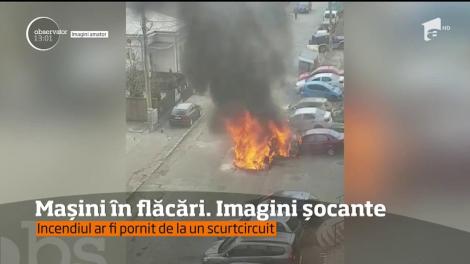 Mașină în flăcări pe o stradă din Bacău