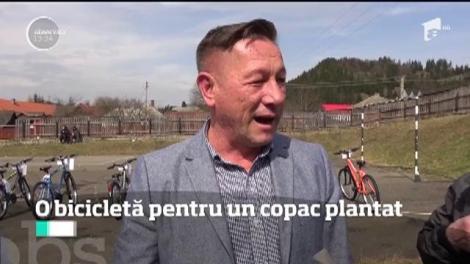 O bicicletă cadou pentru un copac plantat