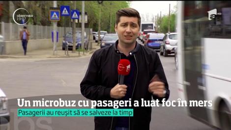 Imagini de groază filmate în apropierea Capitalei. Un microbuz a luat foc, în mers