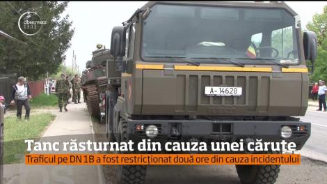 Tanc răsturnat din cauza unei căruțe, într-o localitate din Prahova
