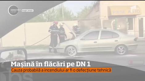 Trafic îngreunat pe DN 1, în zona Otopeni! O maşină a luat foc în mers