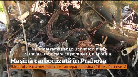 Un bărbat din Prahova a scăpat cu viață după ce mașina i-a luat foc în stradă