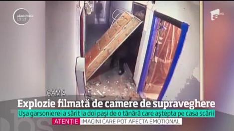 Explozie filmată de camerele de supraveghere, într-un bloc din Suceava