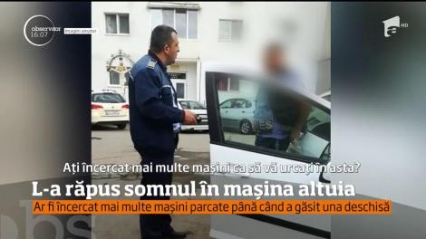 Surpriză pentru o șoferiță din Gherla. Femeia a găsit în mașina parcată în fața blocului un bărbat care dormea