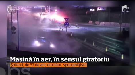 O maşină a zburat prin aer, mai ceva ca într-o cascadorie de film! Șoferul era beat criță! S-a întâmplat pe o șosea din România!