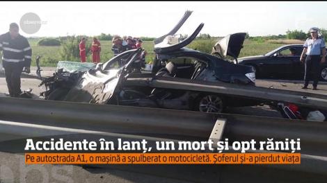 Accidente în lanț, un mort și opt răniți, pe autostrada Bucureşti - Piteşti