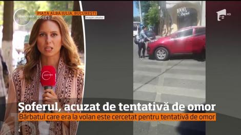 Scene incredibile în Capitală. Un şofer a demarat la o trecere de pietoni cu tot cu bărbatul care se sprijinise pe capota maşinii