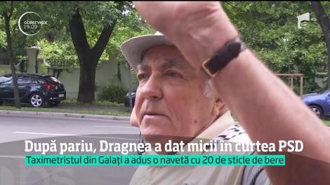 Liviu Dragnea a pregătit grătarul la sediul PSD, aşa cum a promis pe Facebook. L-a aşteptat cu mici pe taximetristul din Galaţi