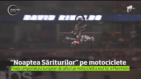 O arenă sportivă din oraşul german Mannheim a găzduit finala unui campionat european pentru cascadori: săriturile pe motocicletă