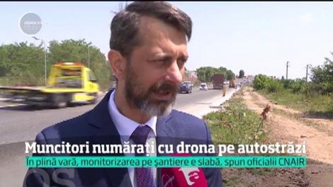 Muncitorii de pe şantierele de autostrăzi din România, numărați cu drona