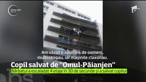 Suspendat pe faţada unui bloc, la peste zece metri înălţime, un copil de 4 ani a fost recuperat de un bărbat care a escaladat clădirea