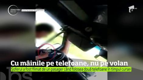 Şoferul unui microbuz a fost surprins când folosea nu unul, ci două telefoane în timpul cursei