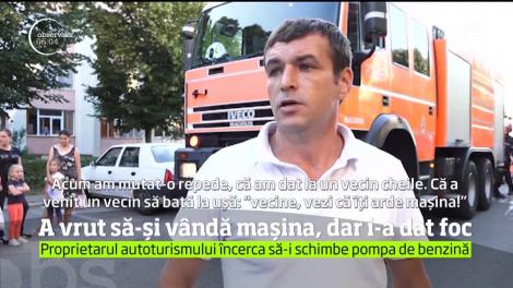 O mașină care tocmai urma să fie scoasă la vânzare a ars ca o torță în Pitești