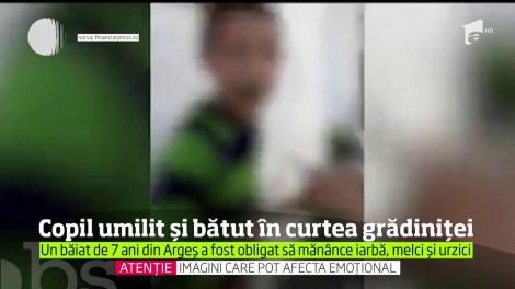 Un băiat de 7 ani a fost umilit şi bătut în curtea unei grădiniţe, de alţi cinci copii, care l-au pus să mănânce iarbă şi melci!