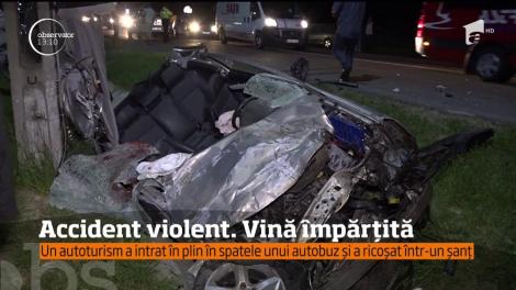 Accident violent. Vină împărțită. Cei doi pasageri din mașina distrusă au murit